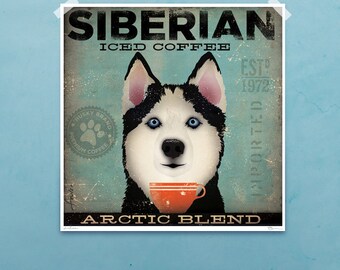 Impression d'art Siberian Iced Coffee Husky : Illustration giclée signée