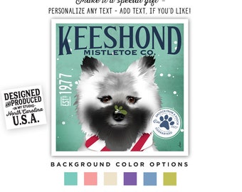 keeshond, dog, art, artwork, christmas, holidays, mistletoe, decor, UNFRAMED, print, border is in addition to printed size