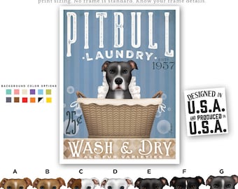 pit bull, pitbull, terrier, dog, laundry, basket, wash, dry, fold, laundry room, decor, UNFRAMED, print