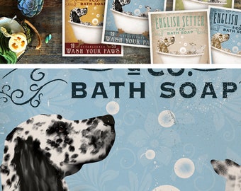 English Setter dog bath soap Company vintage style artwork by Stephen Fowler Giclee Signed Print