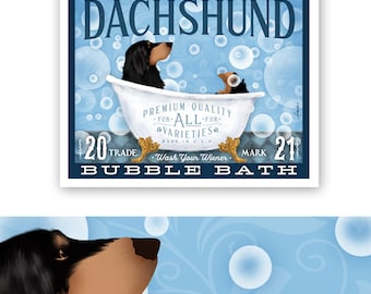 longhaired dachshund, bath, wash your wiener, wiener dog, bath art, clawfoot tub, UNFRAMED print, dachshund fowler