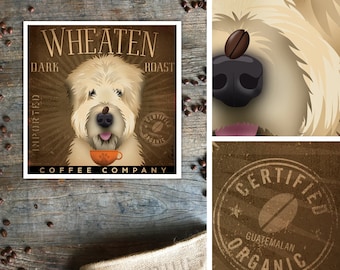 Wheaten wheatie Terrier Dark Roast dog Coffee company graphic UNFRAMED print by stephen fowler Pick A Size