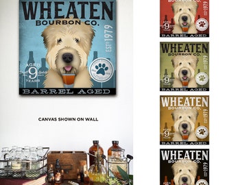 wheaten, wheatie, wheaten terrier, bourbon, whiskey, whisky, distillery, bar art, canvas, dog, CANVAS ,fowler