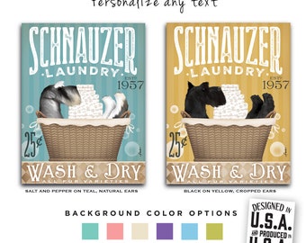 Schnauzer dog Laundry Company illustration graphic art on gallery canvas by stephen fowler
