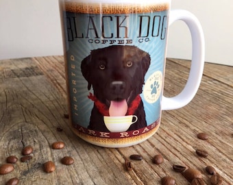 Black dog lab labrador Coffee company graphic art MUG 15 oz ceramic coffee mug