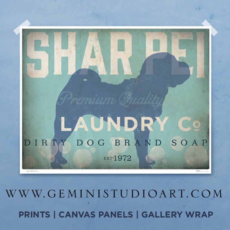 Shar Pei dog laundry company laundry room artwork giclee Etsy