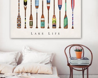 lake, life, lake house, cottage, oars, colorful, decor, CANVAS, wall art, oar