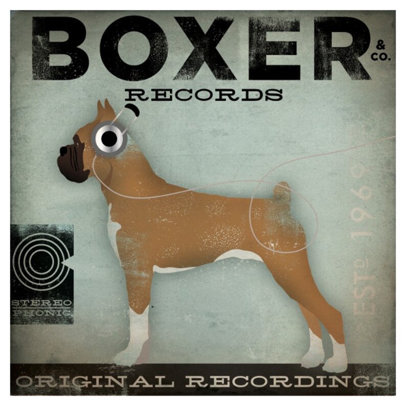Boxer Records Dog Music Graphic Illustration Art on Gallery - Etsy
