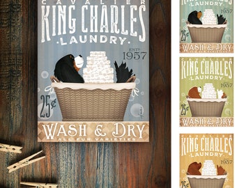 Cavalier King Charles, ckc, laundry, basket, room , wash, dry, fold, art, artwork, decor, CANVAS, personalized gift