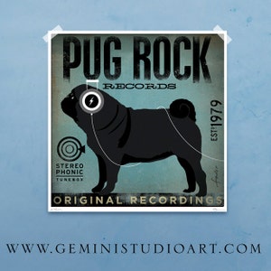 PUG Rock Records dog illustration graphic artwork giclee signed artist's print by stephen fowler image 1