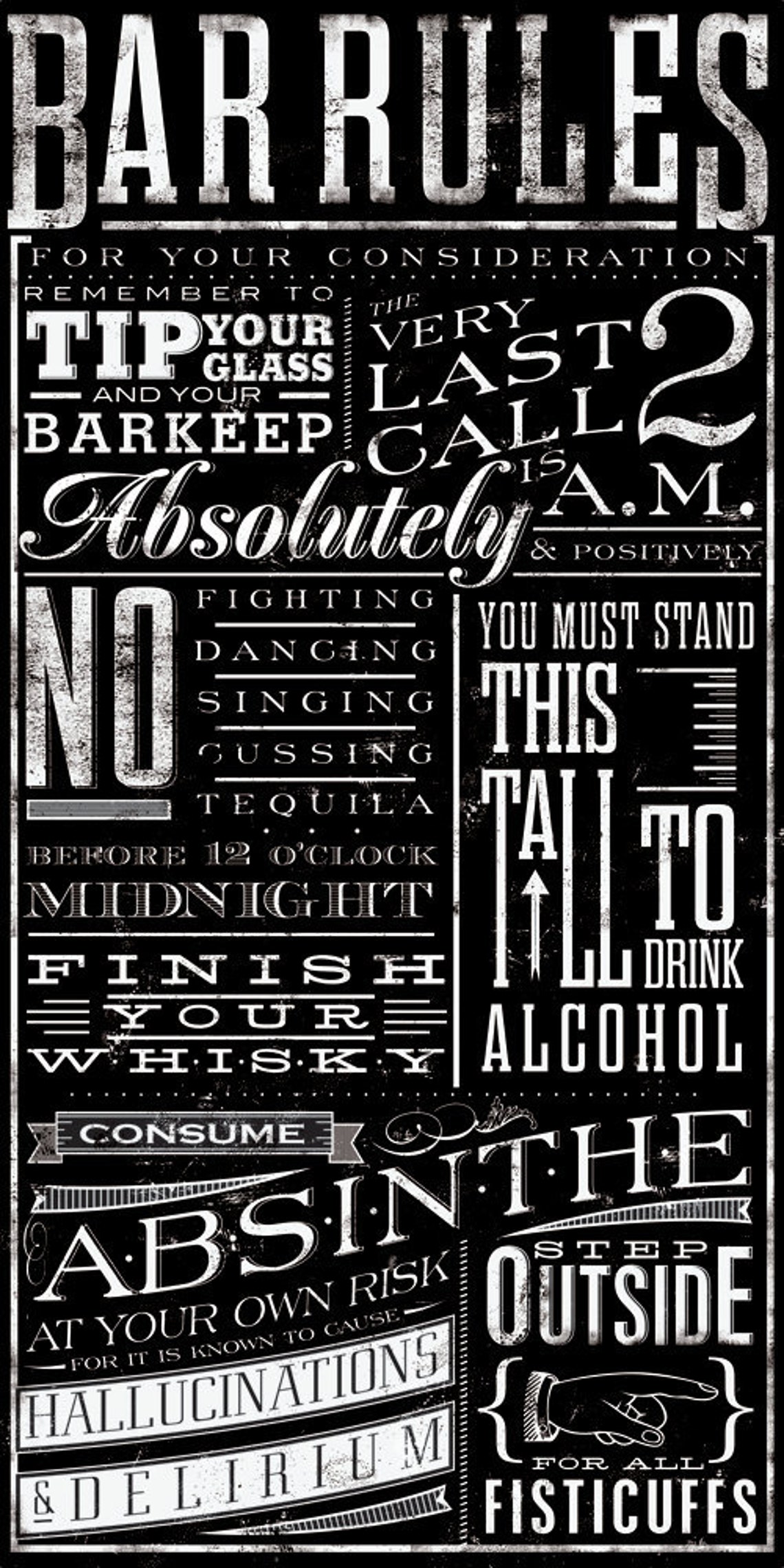 Bar Rules Typography Graphic Art Original Design by Stephen Etsy