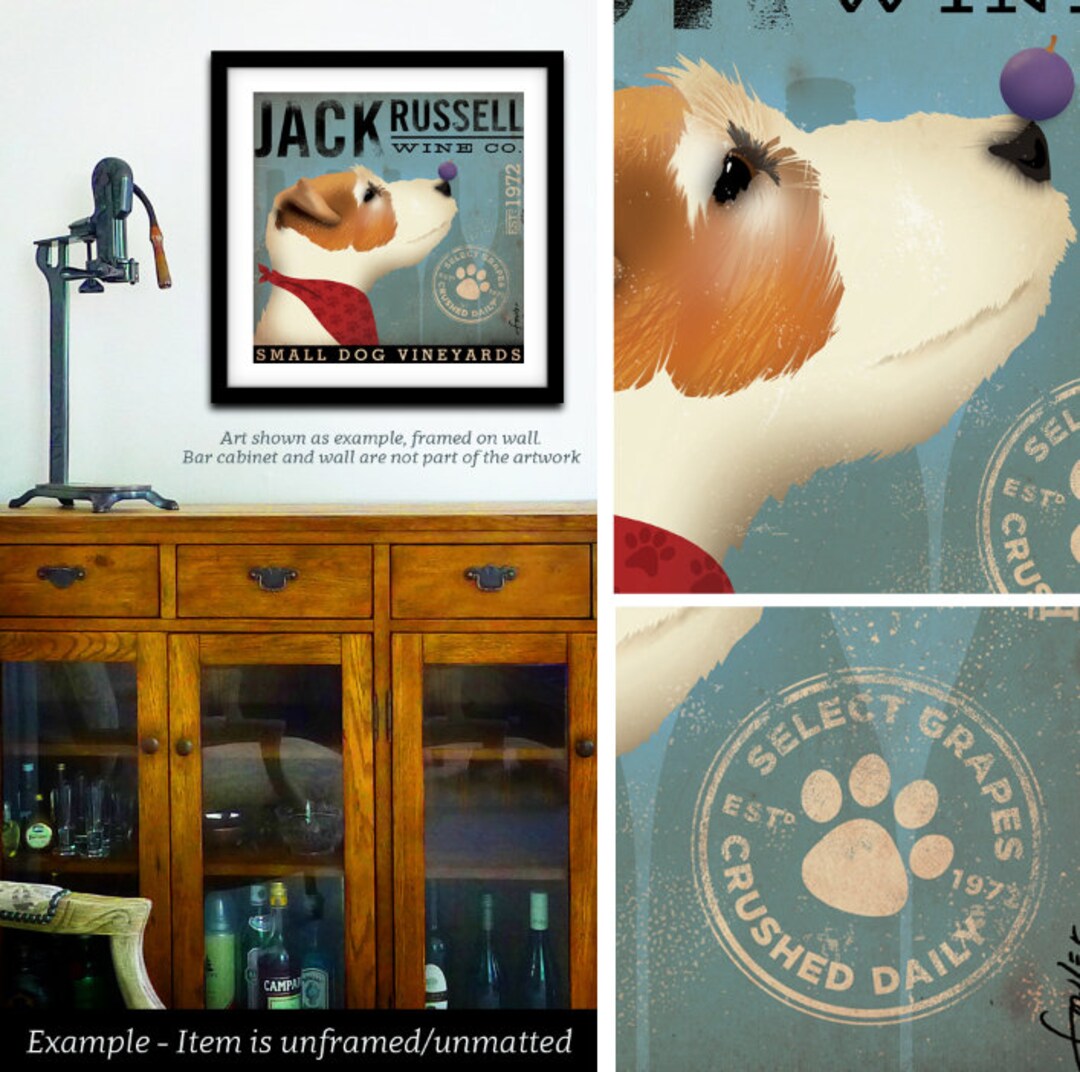 Jack Russell Wine, Dog, Bar Art, Wine Lover, Terrier, Dog Art, UNFRAMED