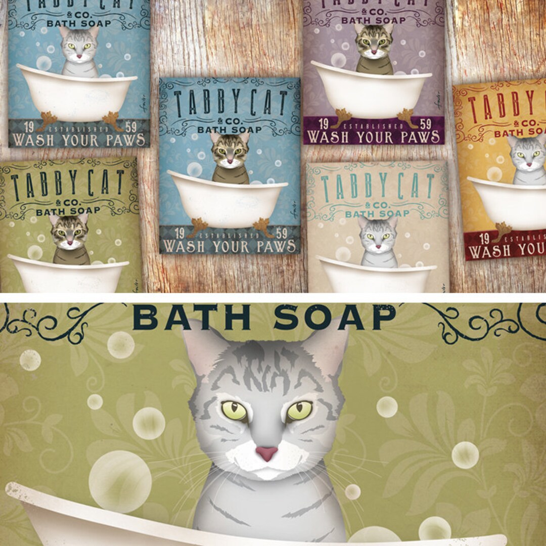 Tabby Cat Bath Soap Company Artwork on Gallery Wrapped Canvas - Etsy