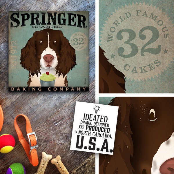 springer, spaniel, dog liver, cupcake, baking, bakery, cake, baker, CANVAS, kitchen, art, personalized gift