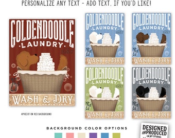 doodle, labradoodle, goldendoodle, dog, laundry, basket, wash, dry, fold, soap, bubbles, UNFRAMED, print