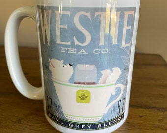 westie, west highland terrier, dog tea company graphic art MUG 15 oz ceramic mug