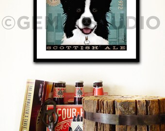 Border Collie Brewery Artwork Dog Graphic Illustration Signed