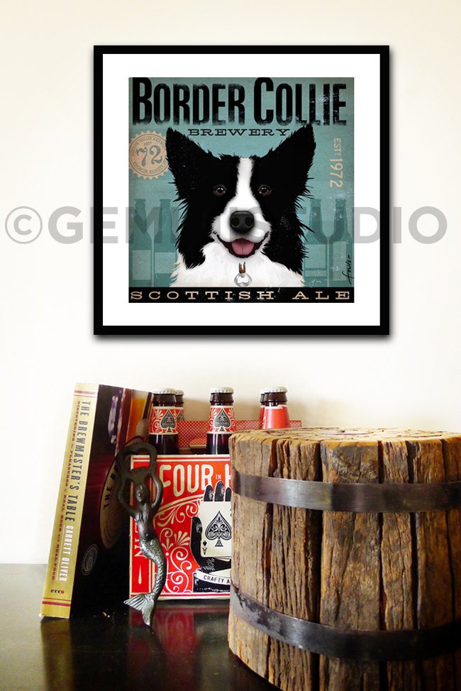 Border Collie Brewery Artwork Dog Graphic Illustration Signed