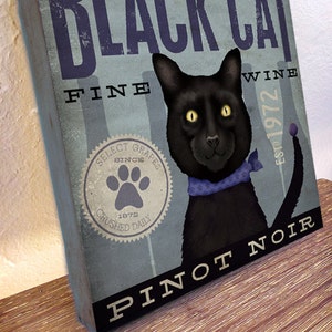 Black Cat wine company original illustration canvas graphic artwork by stephen fowler