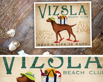 vizsla, red dog, dog, dog, dog lover, beach, beach club, sandals, UNFRAMED, print