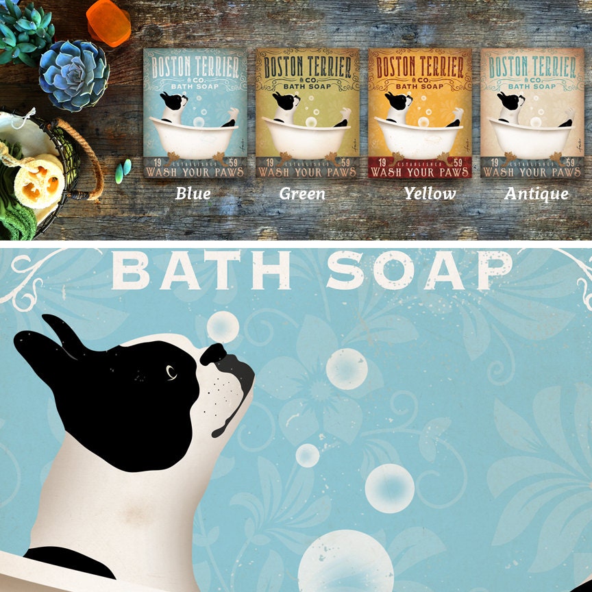 Boston Terrier dog bath soap Company vintage style artwork by Etsy