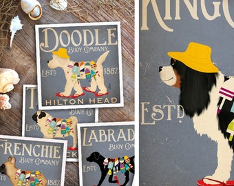 doodle, ckc, boston terrier, dog, dog lover, buoy, nautical decor, beach, beach house, buoys, UNFRAMED print
