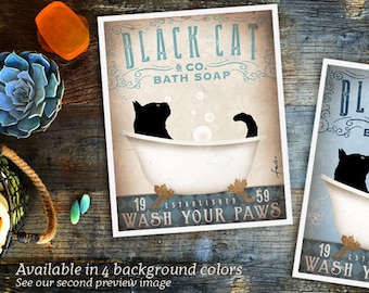 Black Cat  bath soap Company vintage style artwork by Stephen Fowler Giclee Signed Print