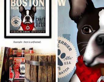 Boston Terrier hond bier brouwen Bedrijfshond UNFRAMED illustratie ondertekende kunstenaarsprint door Stephen Fowler