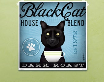 Black Cat Coffee company artwork original graphic illustration signed archival artists print giclee by stephen fowler