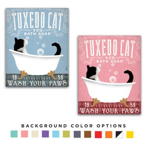 tuxedo cat, bath, tub, clawfoot, bubble, soap, powder room, CANVAS, personalized gift