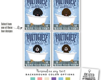 Portuguese, portie, portuguese water dog, bath art, bathroom decor, bath, clawfoot tub, dog lover, gift, wash your paws UNFRAMED print