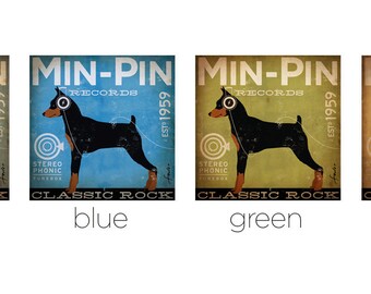 Min Pin Records miniature pinscher album style graphic artwork on canvas by stephen fowler