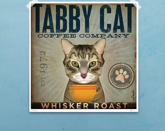 Tabby Cat Coffee Company illustration signed artists print by Stephen fowler