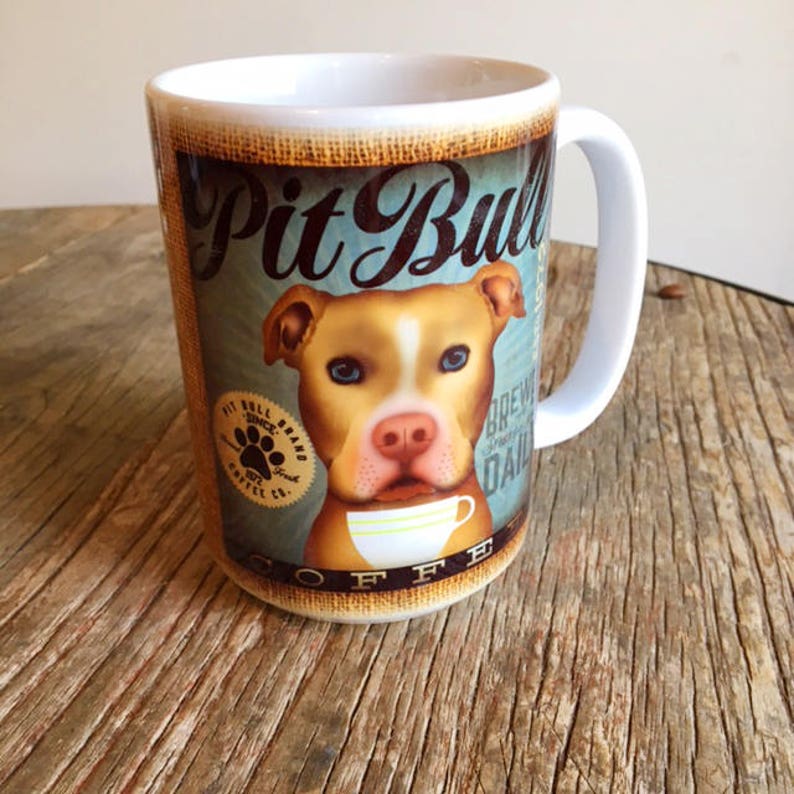 Pitbull dog pit bull Coffee company graphic art MUG 15 oz ceramic coffee mug
