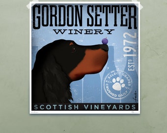 Gordon Setter Winery dog artwork illustration giclee signed artists print by Stephen Fowler