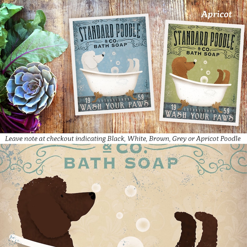 Standard Poodle dog bath soap Company vintage style artwork by Stephen Fowler Giclee Signed Print zdjęcie 2