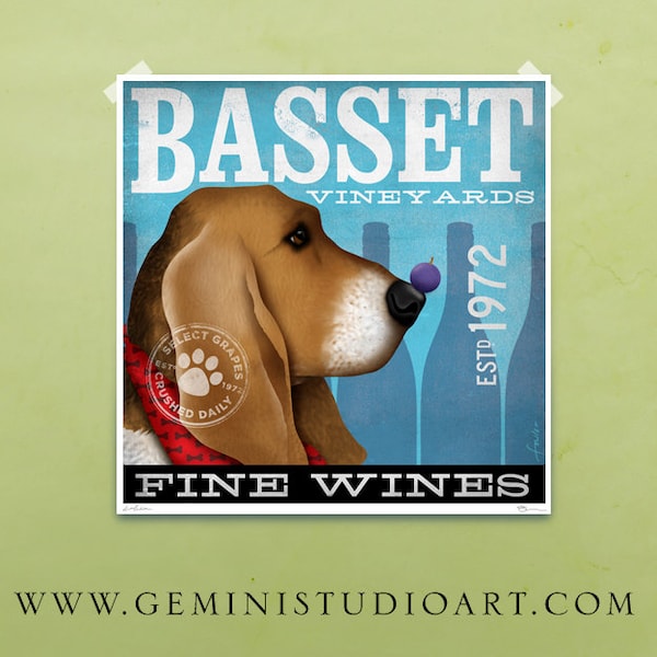 Basset vineyards wine company vintage style graphic art giclee archival signed print by stephen fowler PIck A Size