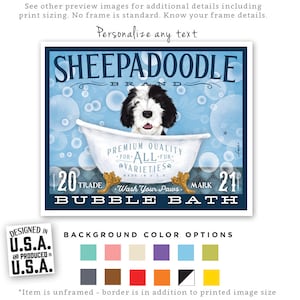 sheepadoodle, doodle, dog, dog art, dog lover, bath art, bath decor, bathtub, clawfoot tub, UNFRAMED, print