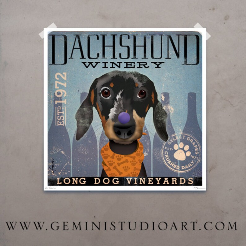 Dachshund Wine Company Artwork Original Graphic Illustration Etsy