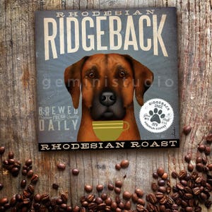 Rhodesian Ridgeback dog Coffee Company advertising style artwork on gallery wrapped canvas OR canvas panel by stephen fowler