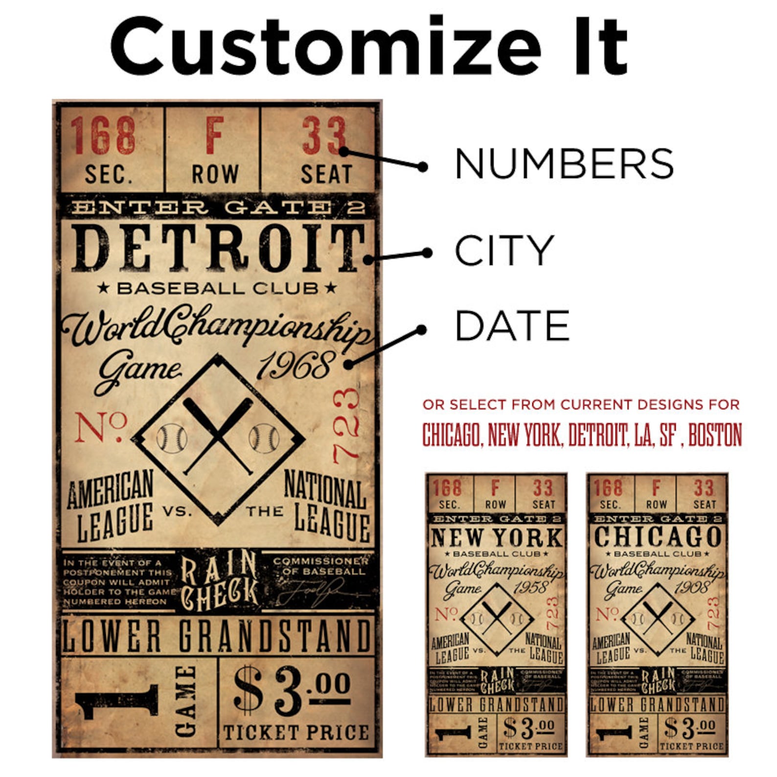 Vintage Style Baseball Ticket Graphic Artwork Giclee Archival Etsy