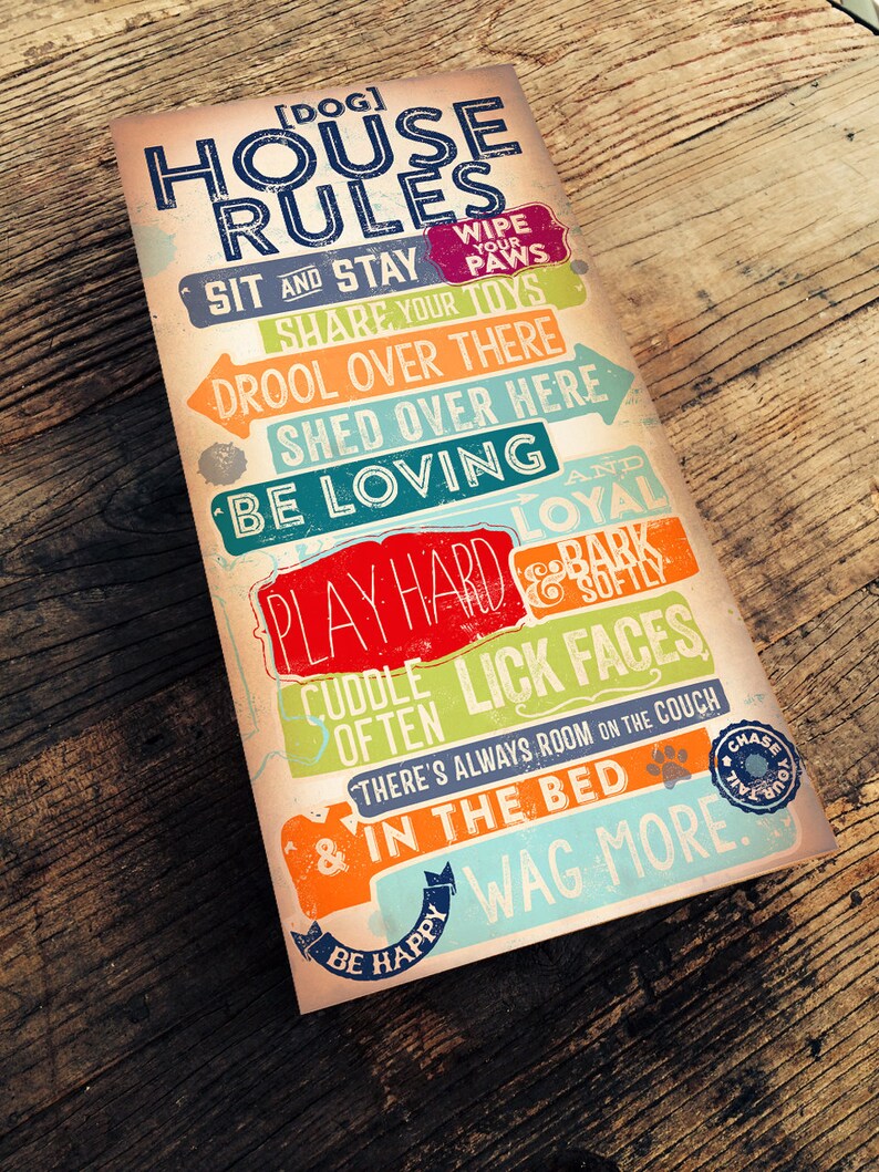 Dog House Rules Family Rules Pet Typography Couch Friendly Etsy