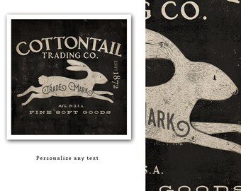 cottontail, rabbit, bunny, trading company, vintage style, graphic, UNFRAMED, personalized gift, border adds one inch