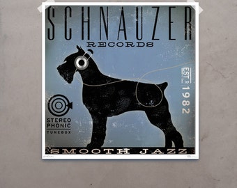 Schnauzer records original illustration by stephen fowler signed archival print