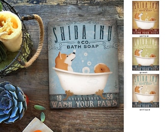 Shiba Inu bath soap Company dog  artwork on gallery wrapped canvas by Stephen Fowler