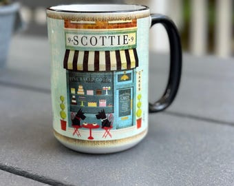 scottie, scottish terrier, dog, bakery, baking, storefront, shop, coffee, MUG