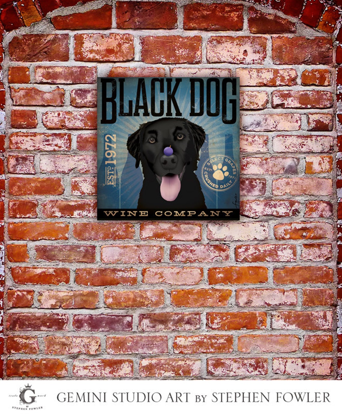 Black Dog Wine Company Original Graphic Art on Gallery Wrapped Etsy