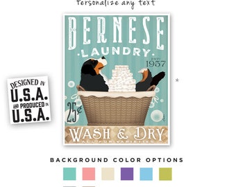 bernese, mountain dog, berner, laundry basket, laundry room decor, wash, dry, fold, towels, UNFRAMED, print
