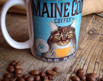 Maine Coon,  Cat, Coffee,  company graphic art 15 oz  ceramic coffee mug