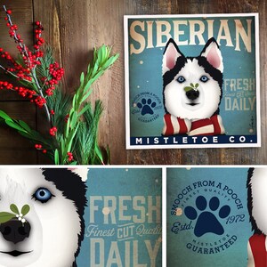Perro husky siberiano Muérdago firmado ilustración impresa del artista por Stephen Fowler geministudio